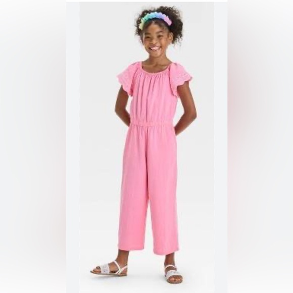 Cat & Jack Other - Girls Spring Ready Cat & Jack Pink Flutter-Sleeve Wide-Leg Jumpsuit